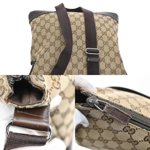 GUCCI Logo GG Pattern Crossbody Shoulder Bag Canvas Leather Brown SHW - Picture 6 of 16